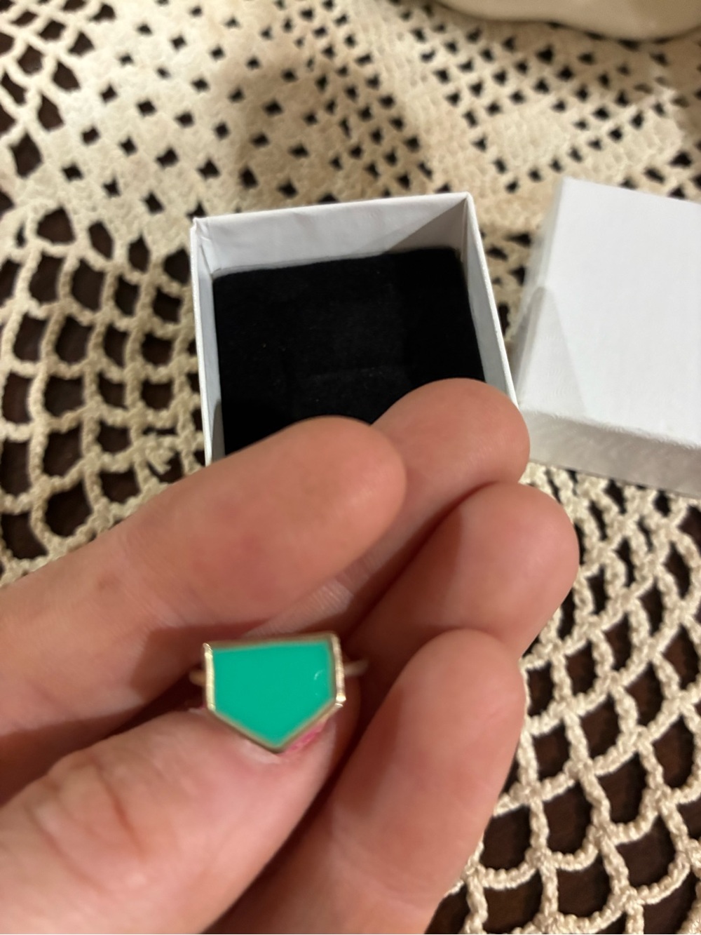 Gold-Tone Green Geometric Shield Ring - Women Jewelry